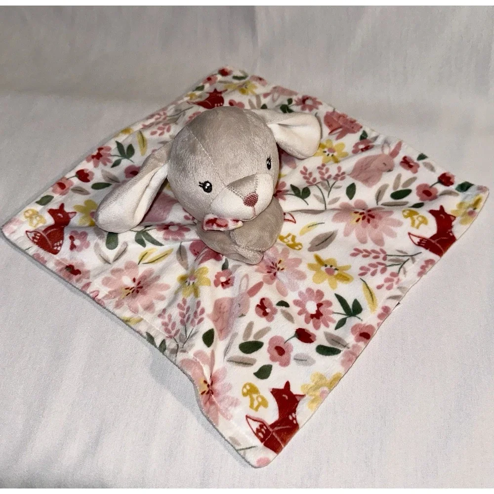 GERBER Modern Moments Baby Plush Gray Bunny‎ Lovey Floral Security Blanket